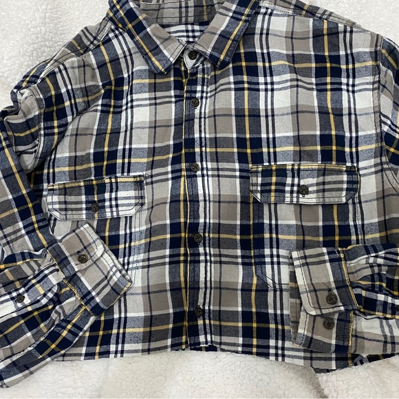 Flannel 2 pcs Upcycled Crop Top and Skirt OS Plaid Shirt - Picture 3 of 7